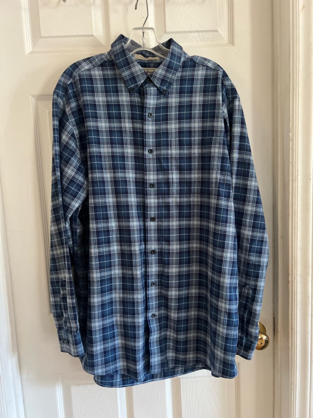 ll bean Traditional Fit Men’s flannel shirt Blue Plaid Size Large Tall classic